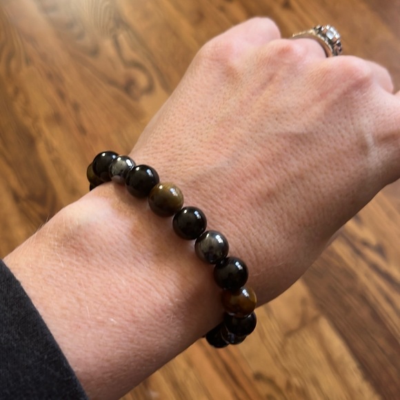 Hematite/Tigers Eye/Black Bead Stretch Bracelet - Picture 2 of 2